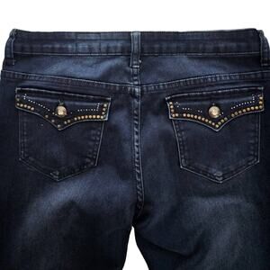 V Cristina Size 4 Dark Wash Flap Beaded Pockets Bootcut Jeans